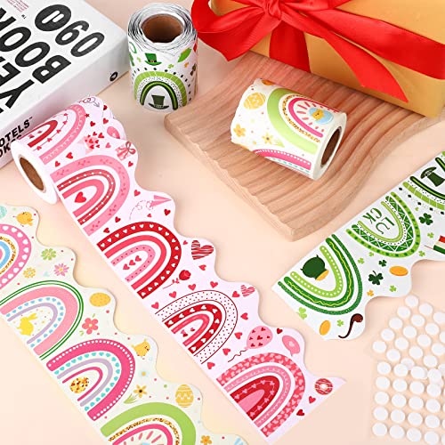 durony 3 Pack Bulletin Board Borders 98.4 Feet Include 1 Valentine\'s Day Scalloped Border Trims 1 St. Patrick\'s Day Border and 1 Easter Day Border with Glue Point Dot for Black Board Classroom Decor