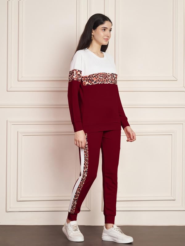Image of DTR FASHION Polyester Blend Animal Print Taped Tracksuit | Night Wear Suit For Women