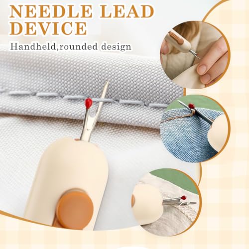 Image of TecoKart 2 in 1 Needle Threader Tool with Seam Ripper, Thread Inserter, Stitch Opener 3 in 1 Multifunction, Threading Device for Handcraft - Beige