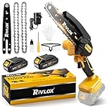 Mini Chainsaw 6 Inch, Mini Chainsaw Cordless,Handheld Electric Chain with 2 Pcs 2000mAh Battery & 2 Chains, with Safety Lock Suitable for Tree Pruning and Wood Cutting, Gifts for Men, Fathers