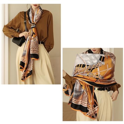 Image of Aufeel Fashion Scarves 100% Silk Felling Scarf Long Lightweight Sunscreen Shawls Wrap for Women Hair Scarves