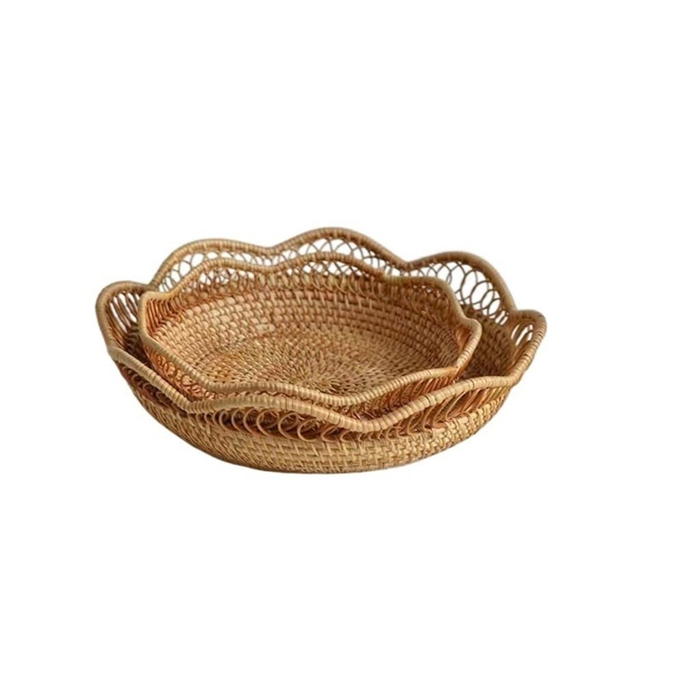 Basket Storage Box Kitchen 2pcs Rattan Woven Household Fruit Tray Living Room Snack Sundries Candy Creative Desk