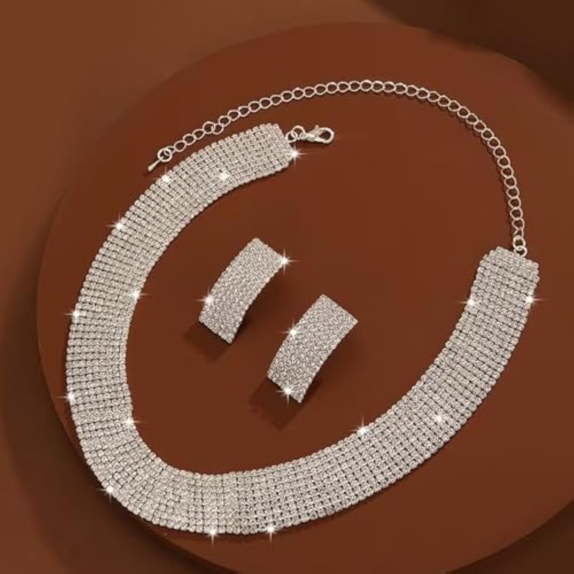 Women's Silver Plated Cubic Zirconia Studded Necklace Earrings Set