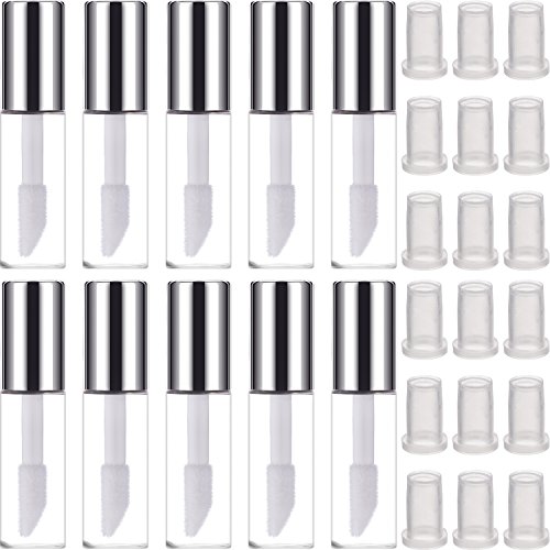 Hicarer 30 Pack 1.2 ml Clear Mini Lip Gloss Tube Empty Lip Balm Cute Bottle Cosmetic Gloss Tube Travel Gloss Container with Lid for Lipstick Samples (Silver)