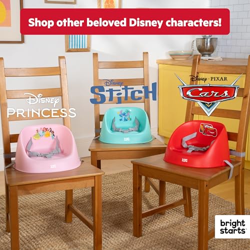 Image of Bright Starts Disney Cars My Spot Easy-Clean Baby Booster Feeding Chair, 3-Point Harness, Washable Removable Straps, Red