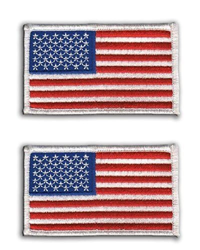 Hero's Pride American Flag Embroidered Patch, White Border USA United States of America, US Flag Patch, Sew On, Military, Army, and Police Flag, 2 Pack