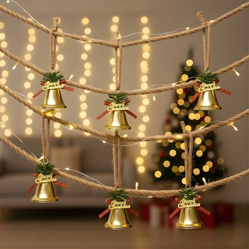 Image of Crackles Merry Christmas Bells (Set of 6) Golden Jingle Bells | Christmas Tree Decoration Items | Xmas Gifts Ornaments Props Decorations for party Decoration