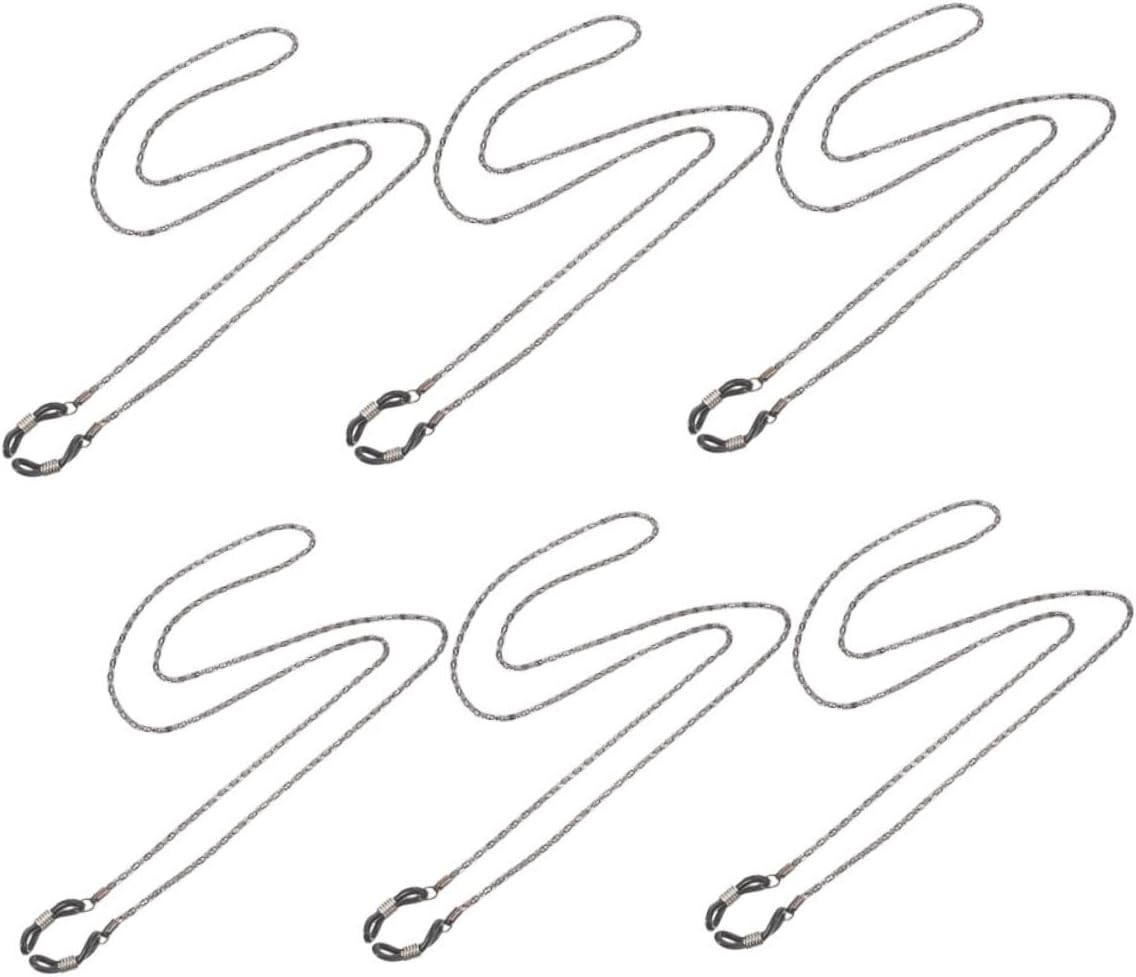 6pcs Metal Eyeglass Chain Strap Hollow Design Eyewear Holder for Men and Women Outdoor Sports Daily Use Silver