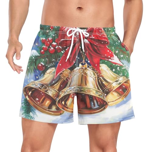 Bells with Snow Men's Swim Trunks with Liner Quick Dry Beach Shorts Swimwear Bathing Suit S-XXL
