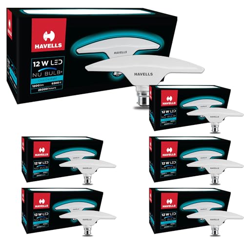 Image of Havells T Shape Led NU Bulb 12W B22 Base|14% Wider Light Spread|100 Lumens Per Watt|Inbuilt 4.0Kv Surge Protection| 320 Degree Rotation For Multiple Applications (6500K,Cool Day Light) - Pack Of 6