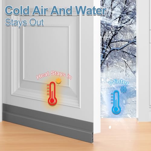 Image of Door Draught Excluder, Adjustable Door Sweep for Bottom of Doors, Gap Filler for Exterior and Interior Doors, Weather Stripping Blocks Noise and Cold Air (39 inch, Grey)