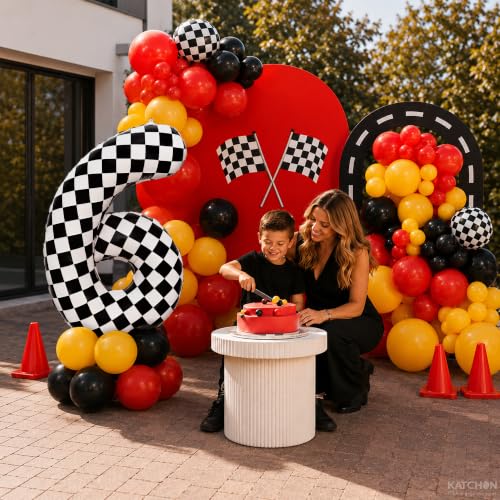 Image of KatchOn Checkered Number 6 Balloon for 6th Birthday Decorations - 40 Inch