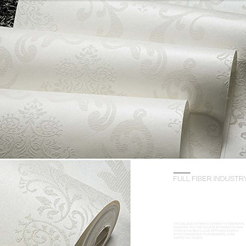 KeTian Luxus 3D Damast-Perlen-Puder Vliestapete im europäischen Stil als Rolle fürs Wohnzimmer, Schlafzimmer oder Hotel, cremefarben, 0.53m (1.73' W) x 10m(32.8'L)=5.3m2 (57 sq.ft)