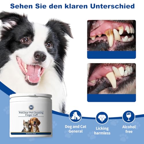 PCpetclear Petclear Pflege-Fingerlinge für Hunde & Katzen, Spülfrei, Entfernen Flecken, Einweg Finger-Reinigungstücher zur Reinigung von Zähnen, Augen und Ohren (50 Stück)