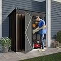 LEMBERI 5x3 FT Outdoor Storage Shed with Floor,Tool Garden Metal Sheds with Lockable Door,Outside Waterproof Galvanized Steel Storage House for Backyard Garden, Patio, Lawn Brown