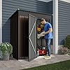 LEMBERI 5×3 FT Outdoor Storage Shed with FloorTool Garden Metal Sheds with Lockable DoorOutside Waterproof Galvanized Steel Storage House for Backyard Garden Patio Lawn Brown