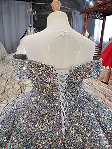 Luxury Girls Pageant Dresses Off Shoulder Silver Bling Sequin Ball Gowns for Kids4