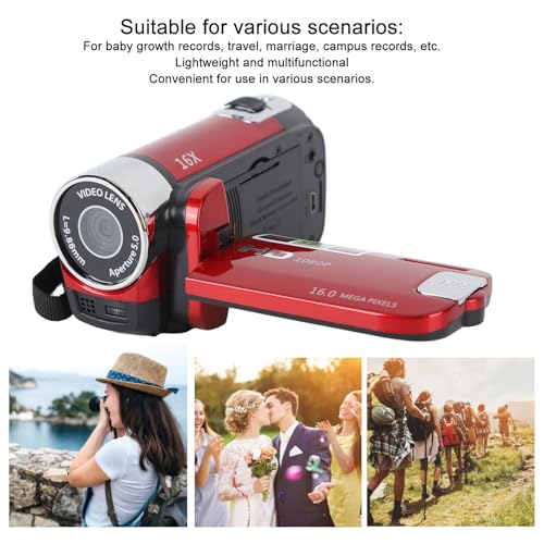 Image of Yoidesu Camcorder, 1080P 16MP DV USB Built In Camera Vlogging Camera Recorder, 2.7in TFT 270 Degree Rotating 16X Digital Zoom Youtube Camera for Teens Students Boys Girls (Red),16 Megapixels