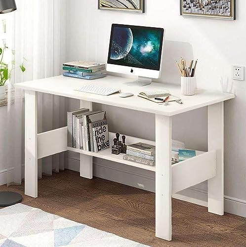 Anikaa Engineered Wood Computer Desk with One Tier Shelves Laptop Study Table for Office Home Workstation Writing Modern Desk (White, D.I.Y) Anikaa Engineered Wood Computer Desk with One Tier Shelves Laptop Study Table for Office Home Workstation Writing Modern Desk (White, D.I.Y)