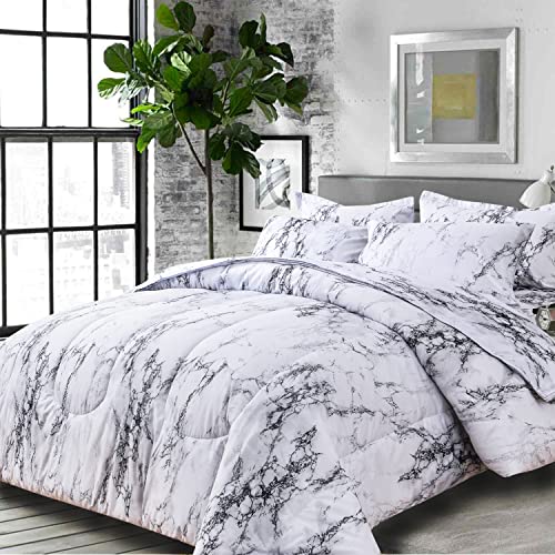 NANKO 7PC Queen Comforter Set with Sheets , White Black Marble Print 88 x 90 inch Reversible Down Alternative Comforter Microfiber Duvet Sets Modern Bedding Sets in a Bag for Women Men,Gray Grey NANKO 7PC Queen Comforter Set with Sheets , White Black Marble Print 88 x 90 inch Reversible Down Alternative Comforter Microfiber Duvet Sets Modern Bedding Sets in a Bag for Women Men,Gray Grey