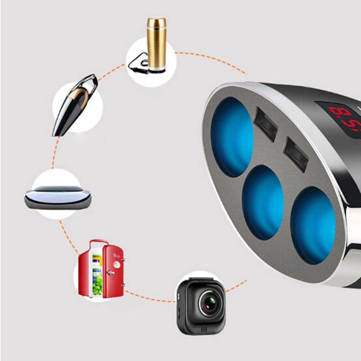 ULTECHNOVO 3piezas Cargador De Coche con Puertos Mechero y Doble USB Adaptador De Cargador para Dispositivos Móviles y De Encendido Apagado Pantalla Led De Voltaje Compatible Vehículos
