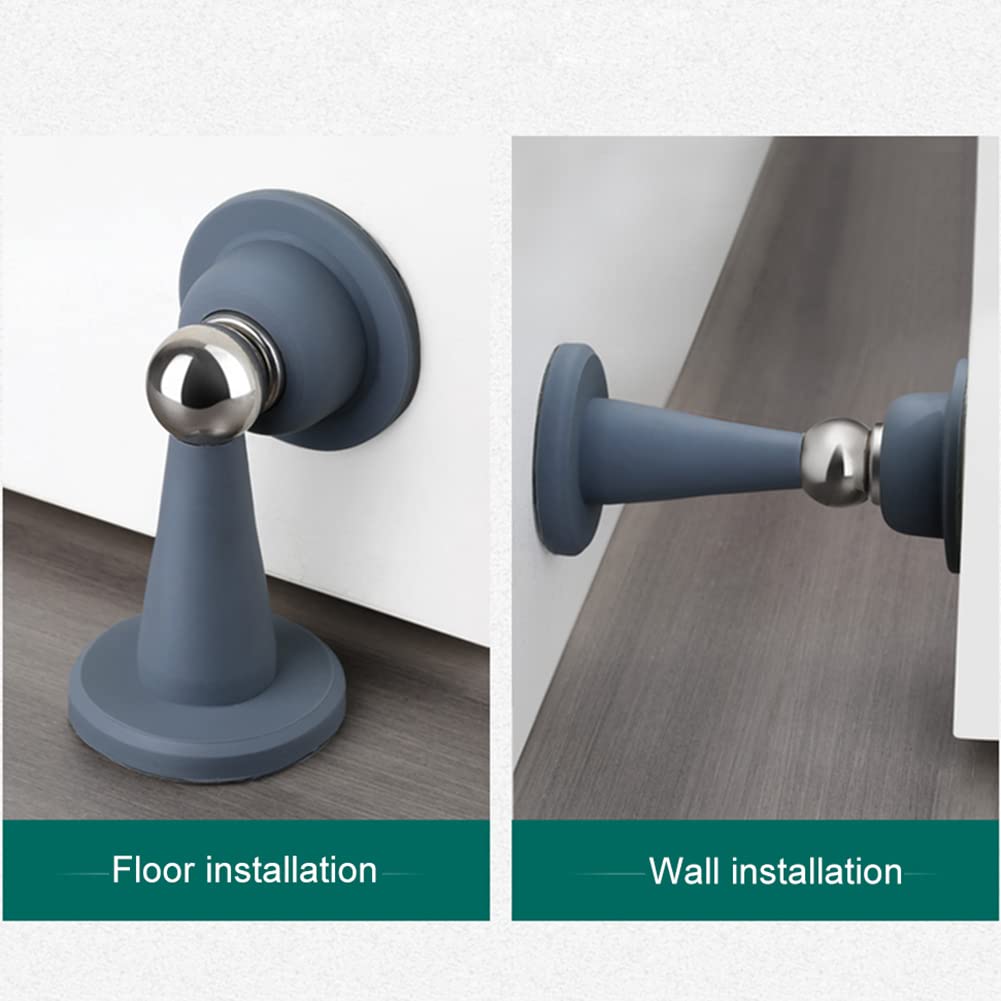 MRKU Tope de Puerta magnético de Silicona con Soporte, para Suelo o Pared, 2 Unidades.