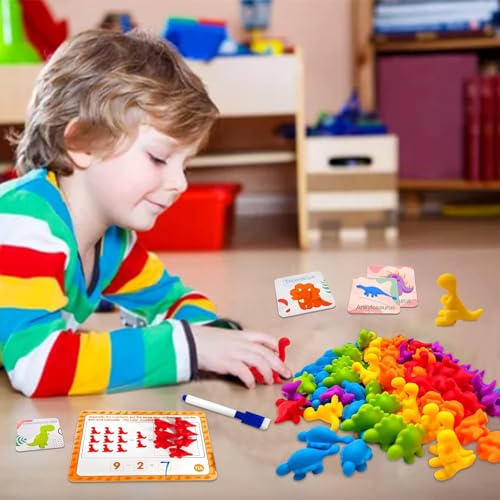 Image of Counting Dinosaurs Set - 72 Pcs Rainbow Counting Dinosaurs with Early Education Number Cognition Cards - Montessori Matching Game - Educational Color Sorting Toys for Toddlers Babies