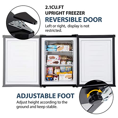 Euhomy Upright freezer, Energy Star 2.1 Cubic Feet,Compact Single Door mini freezer with Reversible Door,Adjustable Removable Shelves ，Freezer for Basement/Home/Apartment/Office (Silver) - Thumbnail 5
