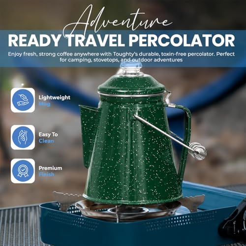 Image of Toughty 12 Cup Enamel Coffee Percolator, Camping Stovetop Coffee Pot, Green