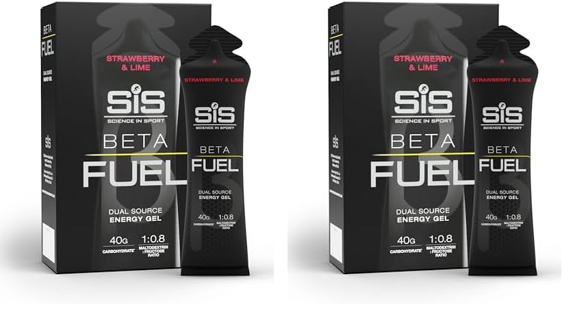Science in Sport Beta Fuel Gel, geles energéticos ciclismo, energía de doble fuente, Sabor fresa y lima, 40 gr de Carbohidratos en 60 ml, pack de 6 (Paquete de 2)