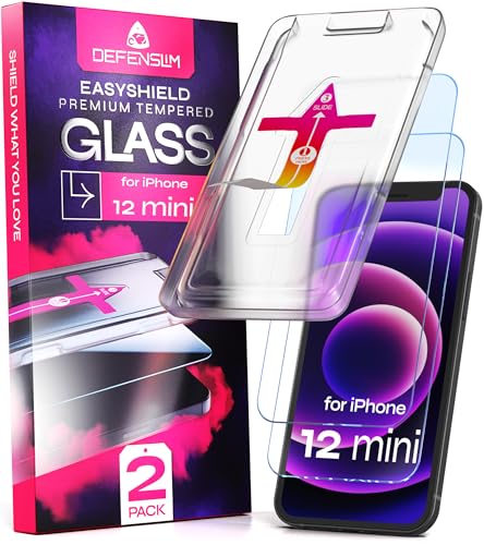 Image of Defenslim Screen Protector for iPhone 12 mini (2Pack), Easy Auto-Align Install Kit, 5.4 inch Tempered Glass, 9H Hardness, Ultra HD Clear, Case Friendly, EasyShield