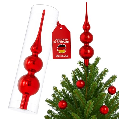 SantaTime Weihnachtsbaumspitze Echtglas glänzend 30cm - Extra...