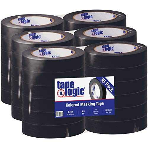 Image of Aviditi Tape Logic 1 Inch x 60 Yards, General Purpose Colored Masking Tape, Black (Pack of 36) - Great for Home, Office, Arts, Crafts, DIY, Labeling and Coding