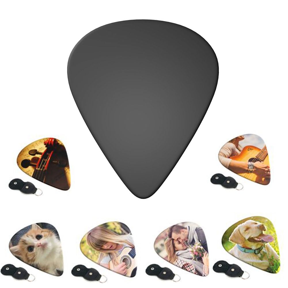 Personalized 6 Pack Guitar Picks Custom Guitar Accessories Gifts Two-Side Print Add Your Picture Logo Text for Dad, Electric Guitar Players, Friends, Black 1pcs, 0.96mm-image-44