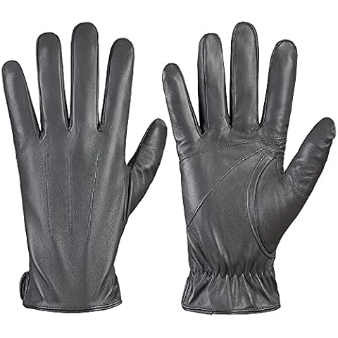 Alepo Genuine Sheepskin Leather Gloves For Men, Winter Warm Touchscreen Texting Cashmere Lined Driving Motorcycle Gloves (Gray-S) Cover
