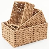 Small Wicker Basket for Organizing, Woven Storage Basket Set of 3 - Handwoven Natural Paper Rope Baskets to Declutter Any Room, Perfect for Organizing and Home Decor
