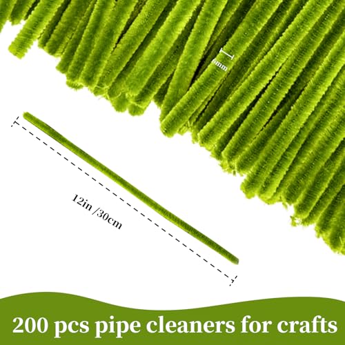 Image of VZF Moss Green Pipe Cleaner Craft Bulk,Thick Fuzzy Chenille Stem Pipe Cleaners for DIY Craft Projects and Decorations,200PCS Chenille Stems,Art and Craft Supplies,Saint Patrick's Day /Christmas Decor