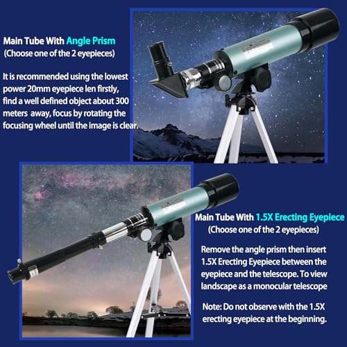 Image of Astronomical Telescope for Kids Zoom 360 /50mm 90X HD Monocular Space Telescope for Outdoor Portable Refractor Spotting Scope with Tripod for Kids /Adult /Beginners