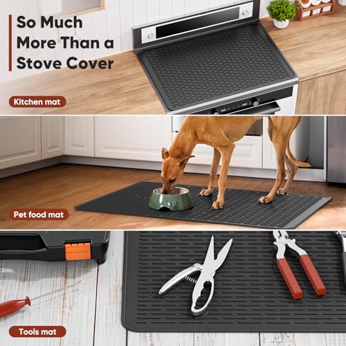 Image of Stove Top Covers for Electric Stove, Glass Cooktop Protector 30''L x 21''W | Waterproof Foldable Anti-Slip Heat Resistant Induction Silicone Stove Mat, Camper RV Stovetop Cover, Kitchen Dish Drying Mat
