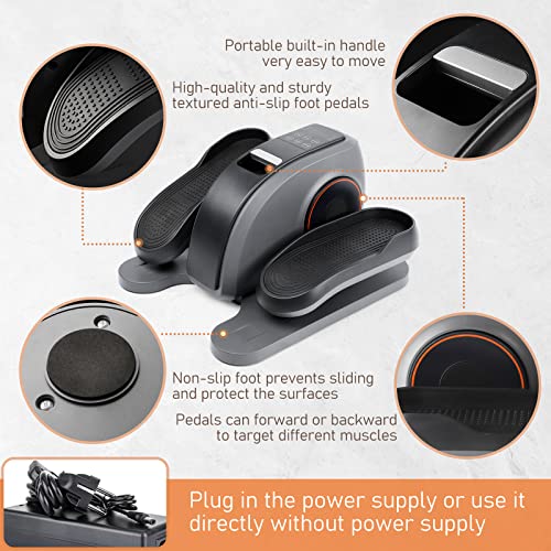 Under Desk Elliptical Machine, Electric Seated Bike Exerciser with Non-Slip Pedal for Home Workout, Mini Remote Control Portable Cycle Trainer with Display Monitor for Elders Adults, Black