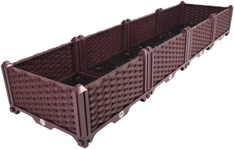 Hershii Plastic Raised Garden Bed Rectangular Planter Boxes Kit Indoor Outdoor Gardening Container for Growing Vegetables, Plants, Herbs, Flowers & Succulents - Brown - 61.41 X 15.35 X 8.66 Inches #004, Single Row Brown