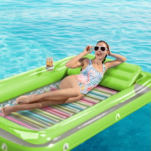 Image of Inflatable Tanning Pool Lounger Float - Jasonwell 4 in 1 Sun Tan Tub Sunbathing Pool Lounge Raft Floatie Toys Water Filled Tanning Bed Mat Pad for Adult Blow Up Kiddie Pools Kids Ball Pit (LG,L)