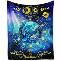 CaomeiWu Custom Pisces Zodiac Blanket, 40\" x 30\" Flannel Stars Astrology Themed Stuffed Vibrant Throw, Soft Nap Throw Blanket for Boys Girls Women Horoscope Lovers Gifts
