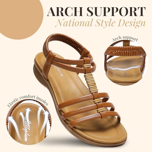 Littleplum Womens Sandals Arch Support Summer Flat Gladiator Sandals Comfortable Beach Dressy Slides for Women2