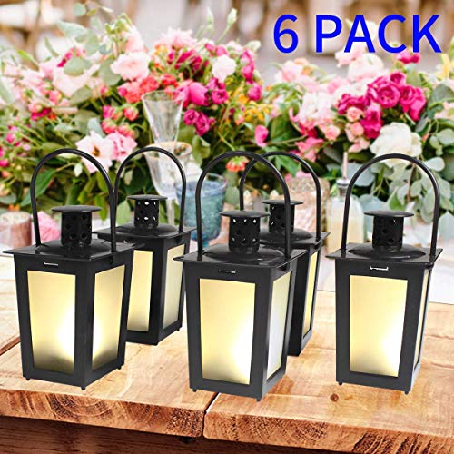 SHYMERY Black Mini Lantern, Vintage Hanging Small Candle Lanterns with Flickering LED
