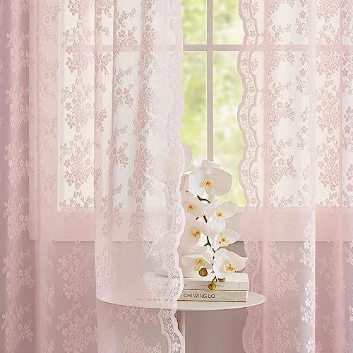 YJ YANJUN Voilages à motifs floraux 72 cm de chute Paire de rideaux en dentelle vintage pour tringle de fenêtre Intimité Jolie maison ancienne Filets de rideaux pour...