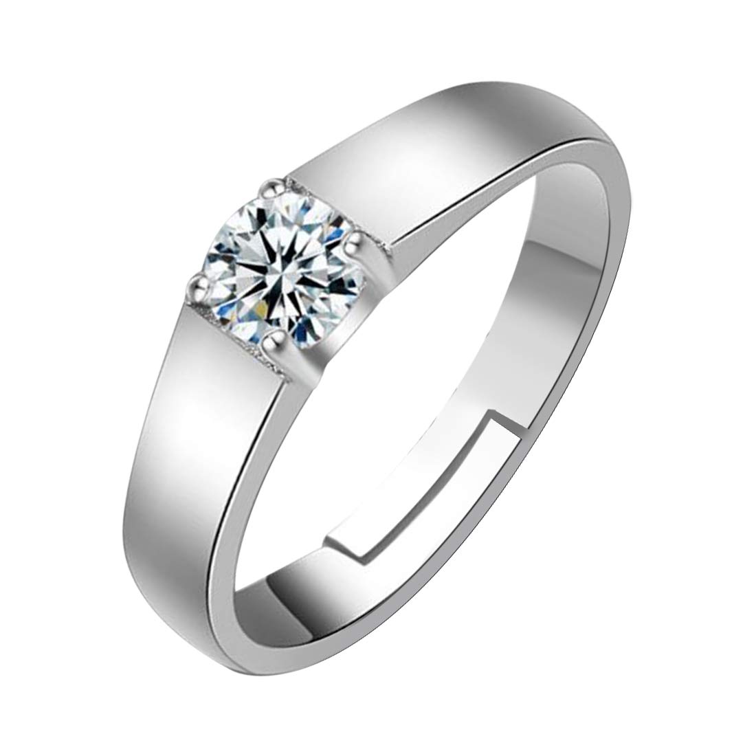 Platinum Plated CZ Solitaire Wedding Adjustable Ring for Men Boys Stylish Gift-image-38