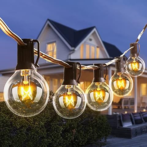 Outdoor Lights Mains Powered, 50FT Garden Festoon Gazebo String LightsG40 Garden Lighting, Patio Fairy Lights with 50 Bulbs + 5 Spares Weatherproof Lighting for Garden Pergola Bar Wedding Party Cover
