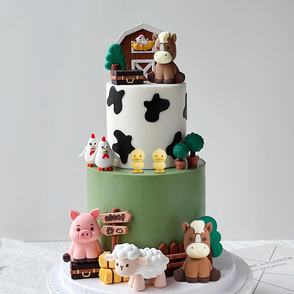 22 pezzi toppers per torta di animali da fattoria cartoni animati pecore/ maiale/mucca toppers per terreni agricoli buon compleanno feste di celebrazione fornure per cupcake fai da te