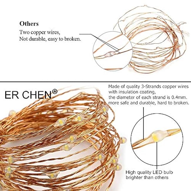 ER CHEN Fairy Lights Plug in, 66Ft/20M 200 LED Starry String Lights Outdoor/Indoor Waterproof Copper Wire Decorative Lights for Bedroom, Patio, Garden, Party, Christmas Tree (Green)